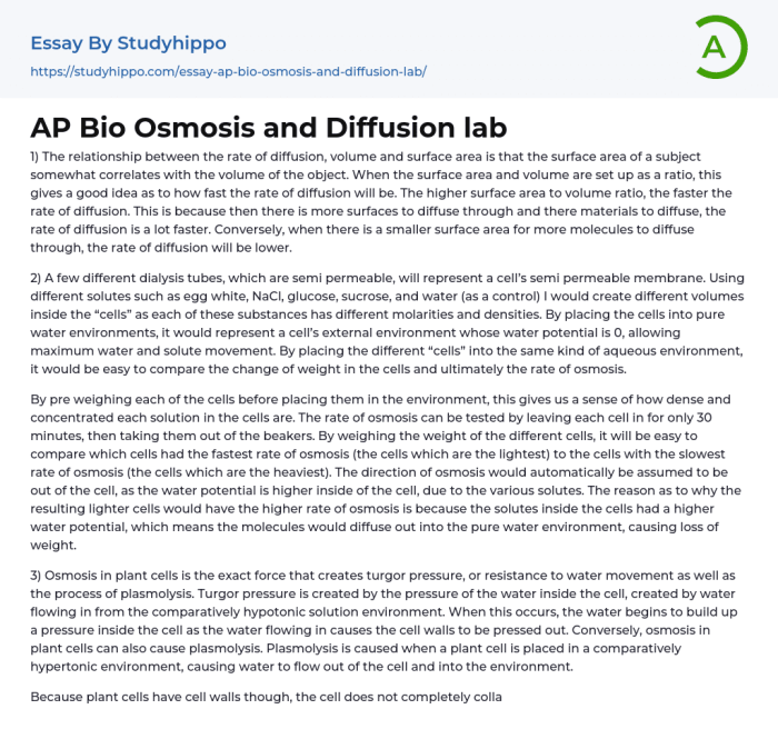 Lab diffusion osmosis