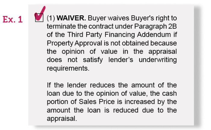 Addendum concerning right to terminate due to lender's appraisal